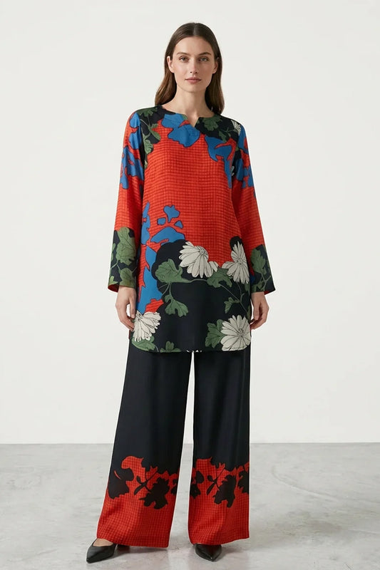 Motif Silk Printed Co-ord Set-051