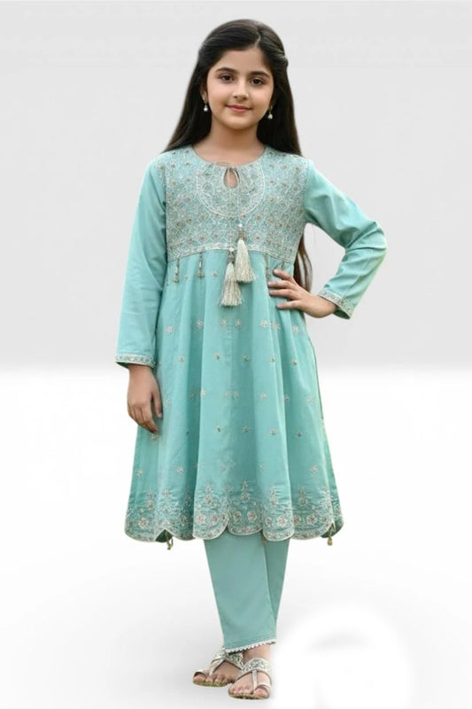 Motif Girls Cotton Embroidered Suit-26407