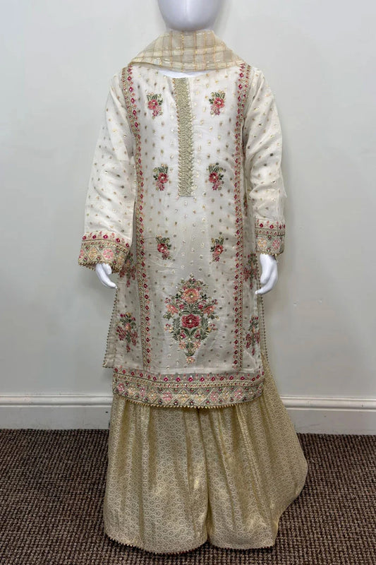 Motif Girls Silk Embroidered Suit-697