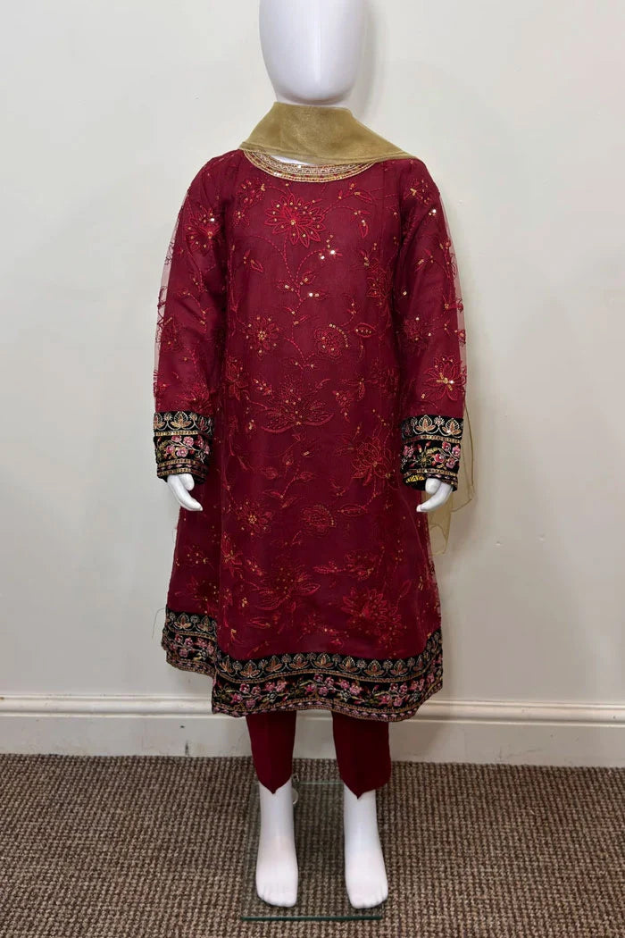 Motif Girls Chiffon Embroidered Suit-025