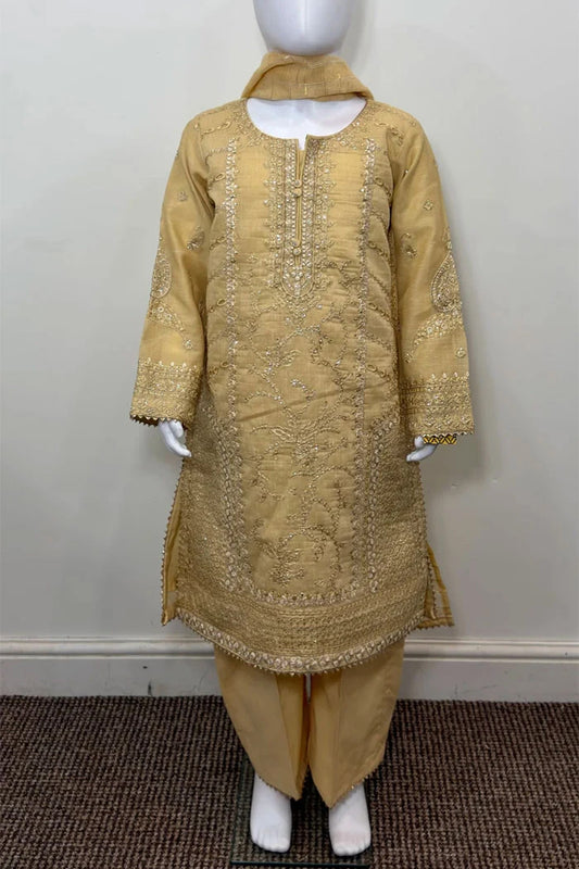 Motif Girls Cotton Embroidered Suit-701