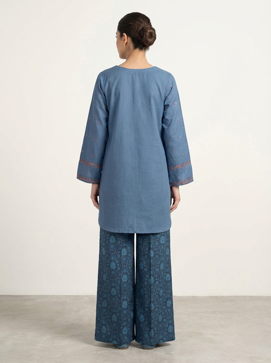 Motif Solid Embroidered Co-ord Set-017