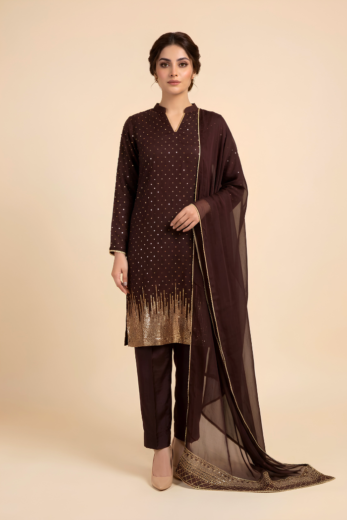 Motif Tissue Silk Embroidered Suit-240