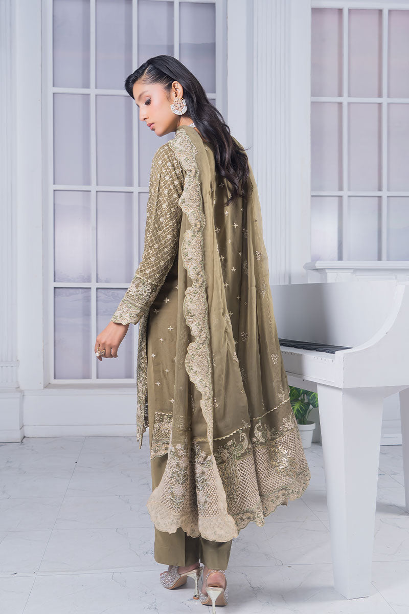 Motif Chiffon Embroidered Suit-019