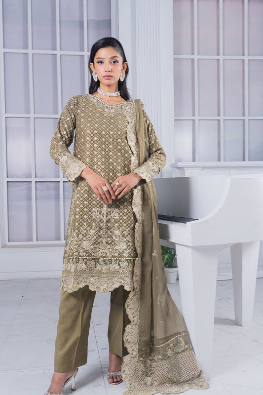 Motif Chiffon Embroidered Suit-019