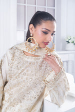 Motif Cotton Net Embroidered Suit-3846