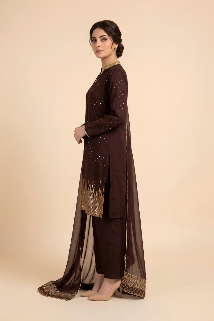 Motif Tissue Silk Embroidered Suit-240
