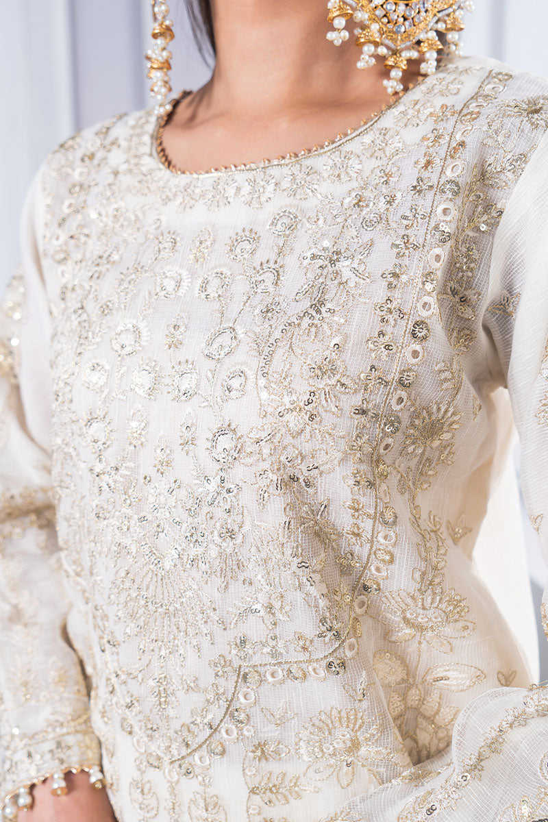 Motif Cotton Net Embroidered Suit-3846