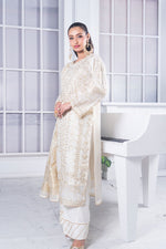 Motif Cotton Net Embroidered Suit-3846