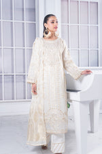 Motif Cotton Net Embroidered Suit-3846