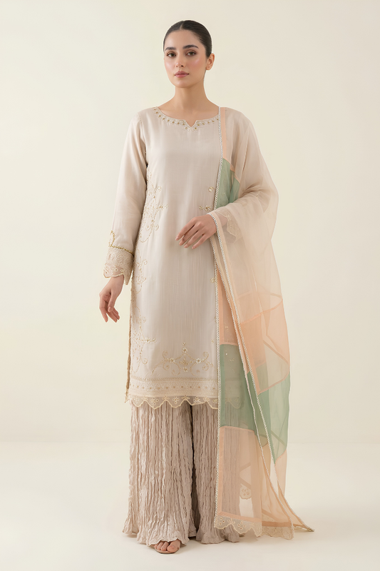 Motif Raw Silk Embroidered Suit-004