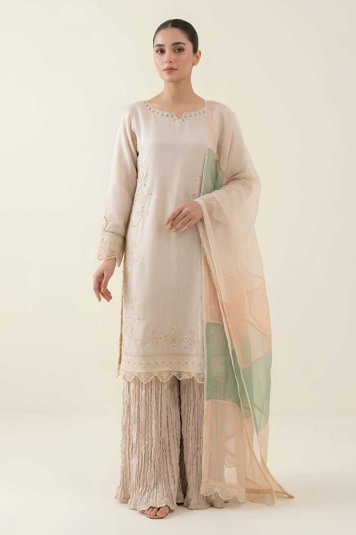 Motif Raw Silk Embroidered Suit-004