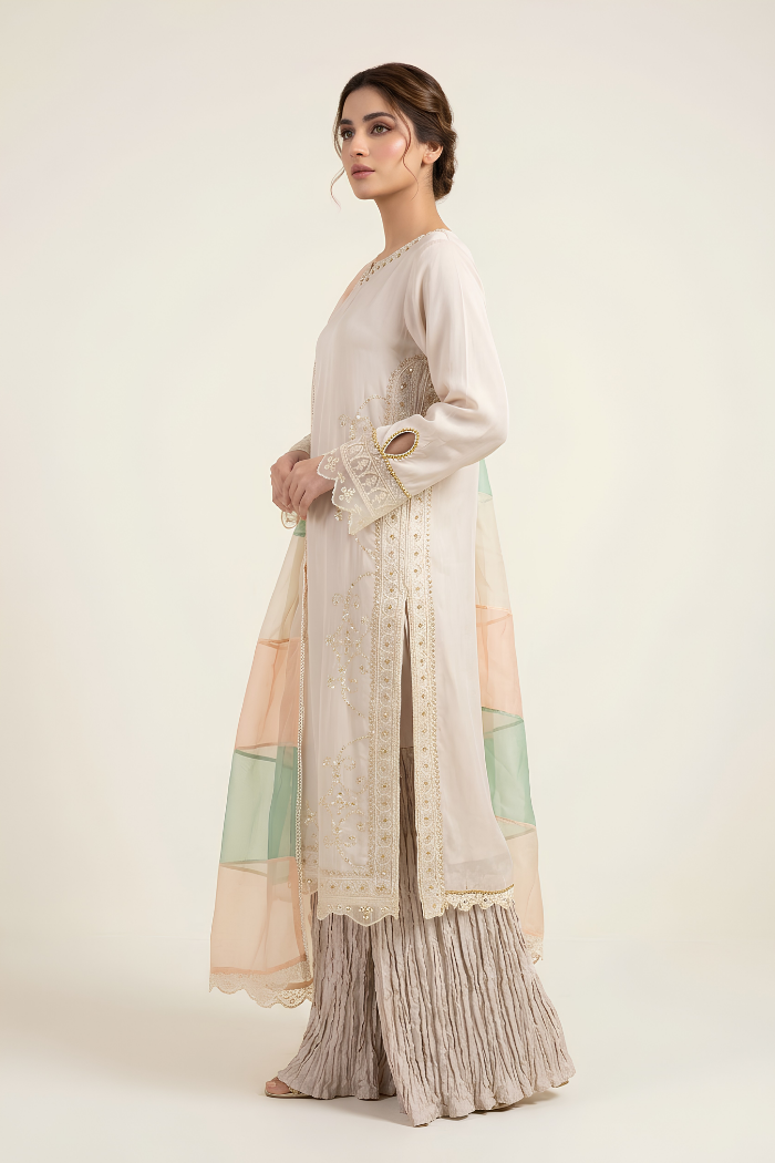 Motif Raw Silk Embroidered Suit-004