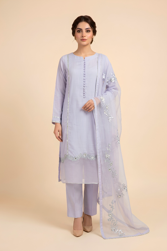Motif Cotton Silk Embroidered Suit-012