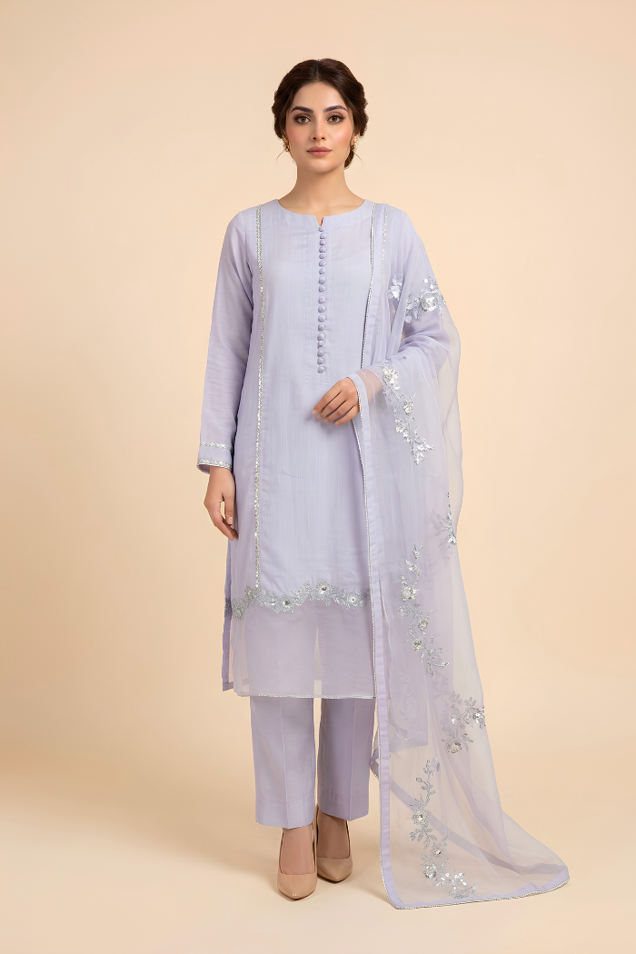 Motif Cotton Silk Embroidered Suit-012