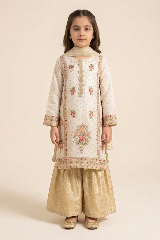 Motif Girls Silk Embroidered Suit-697