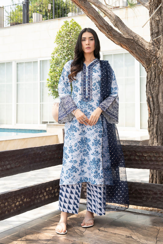 Motif Printed Embroidered Cambric Suit-052