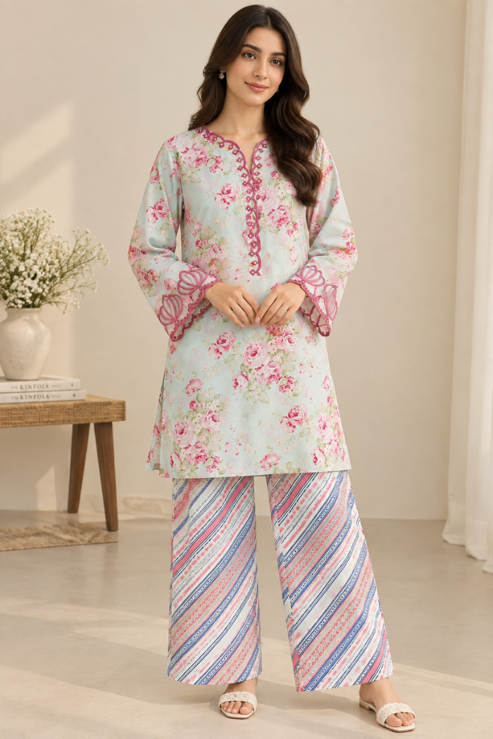 Motif Printed Lawn Suit-008