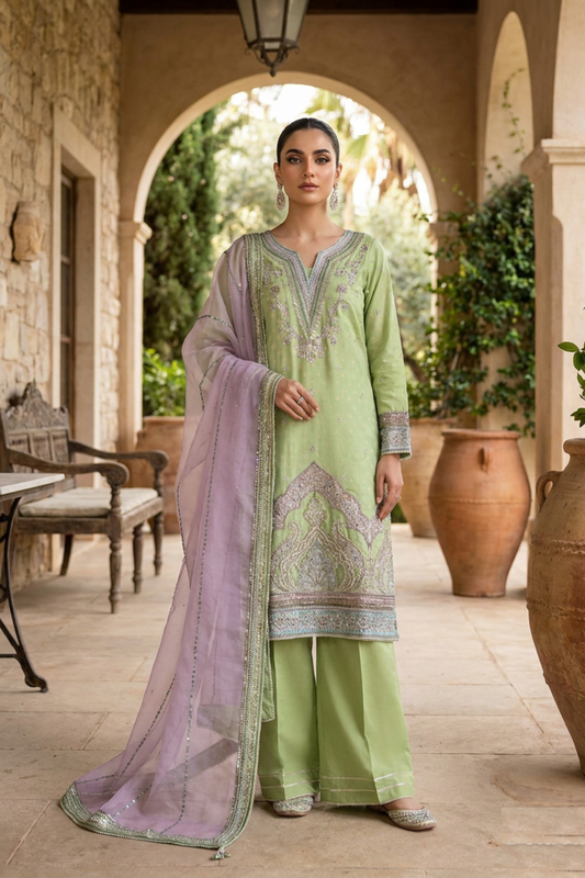 Motif Embroidered Jacquard Suit-025