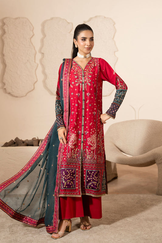 Motif Embroidered Cambric Suit-014