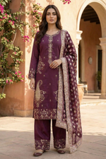 Motif Embroidered Raw Silk Suit-4118