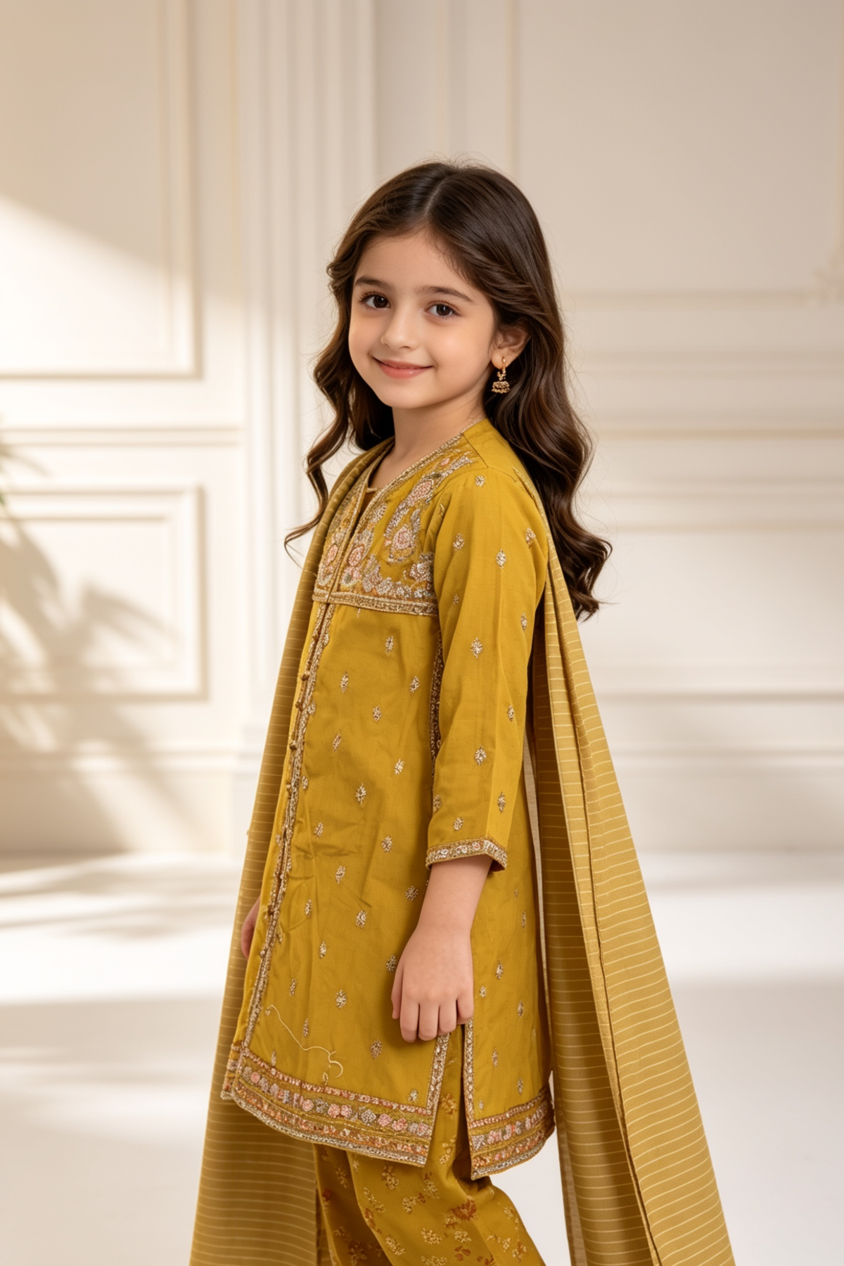 Motif Girls Embroidered Cotton Suit-26520