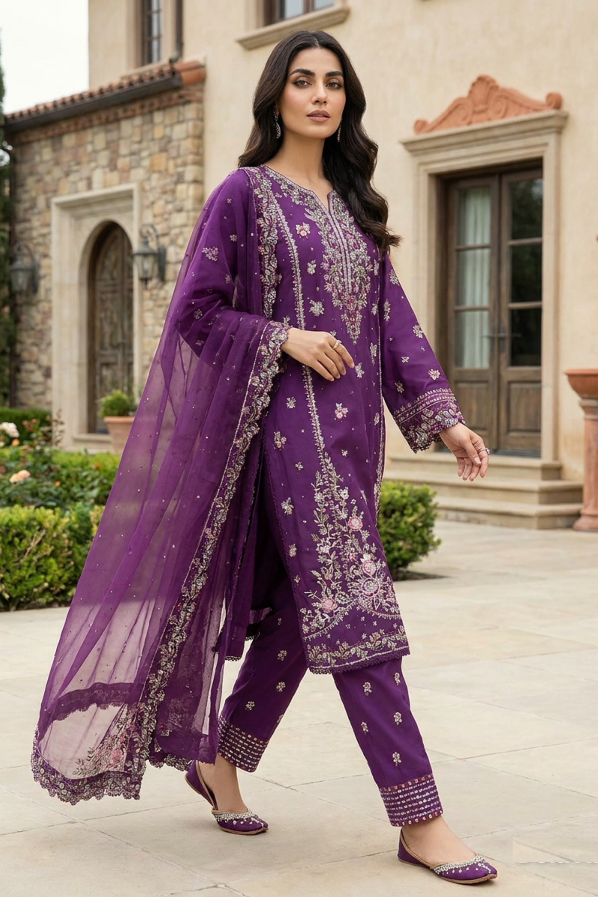 Motif Embroidered Lawn Suit-1823