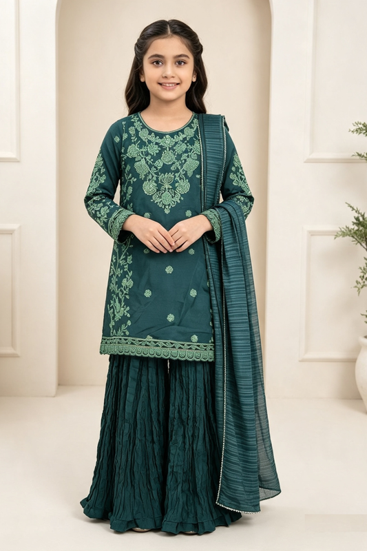 Motif Girls Embroidered Viscose Suit-733
