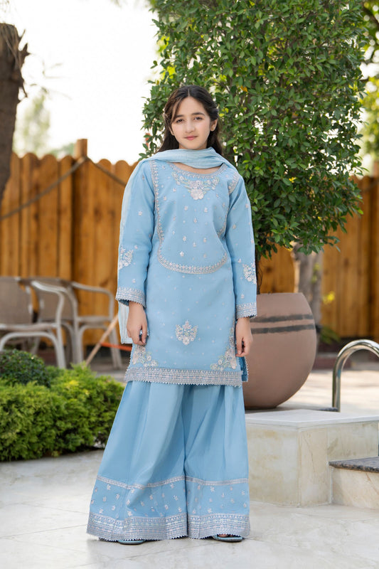 Motif Girls Organza Embroidered Suit-702