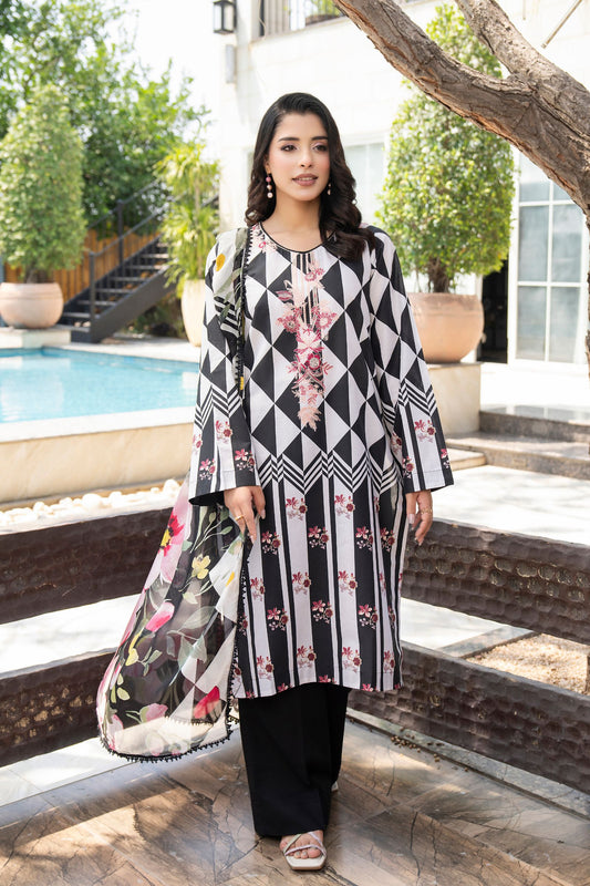 Motif Printed Cambric Suit-007