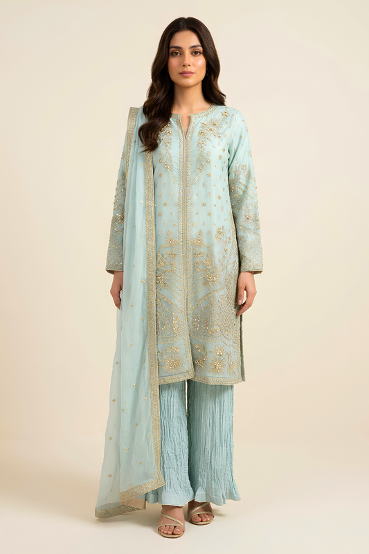 Motif Organza Embroidered Suit-042