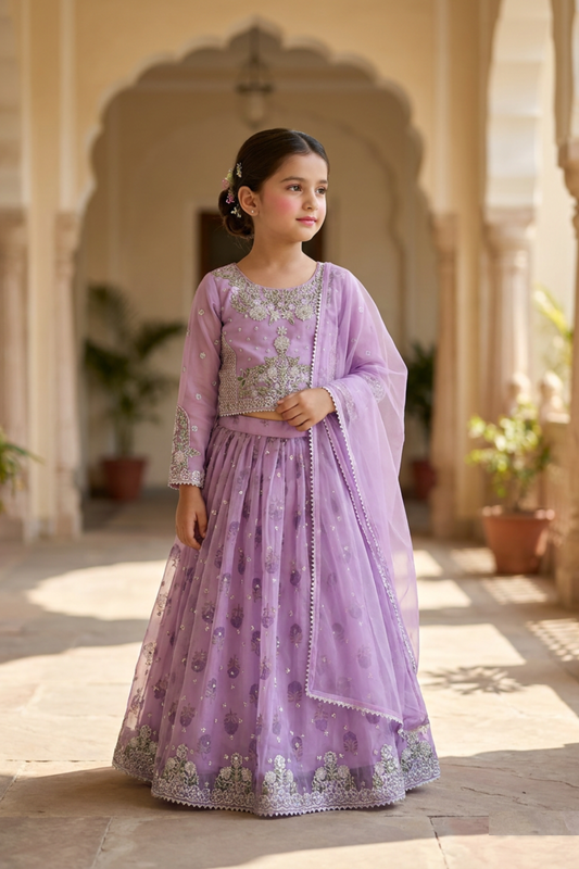 Motif Girls Embroidered Organza Suit-708