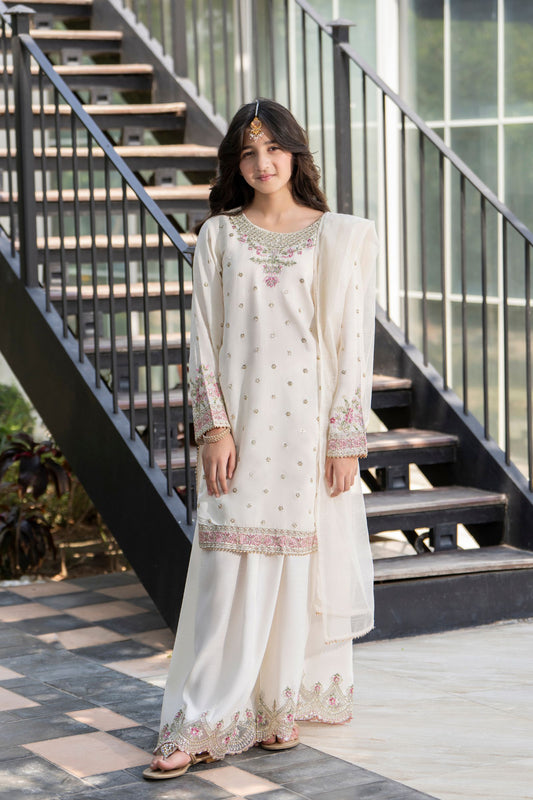 Motif Girls Embroidered Silk Suit-710