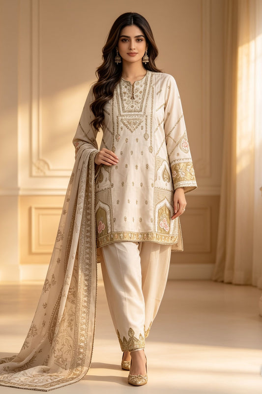 Motif Embroidered Viscose Suit-4149