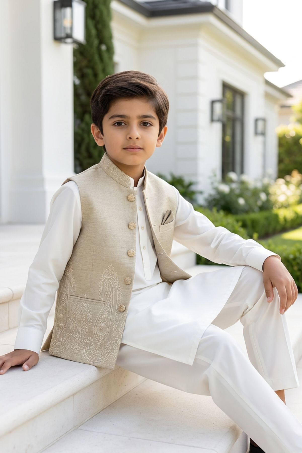 Motif Boys Waistcoat Suit-3607