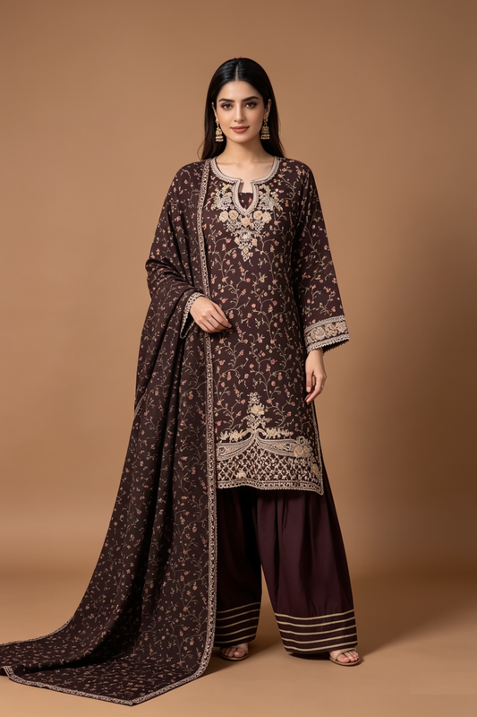 Motif Lawn Embroidered Suit-4126