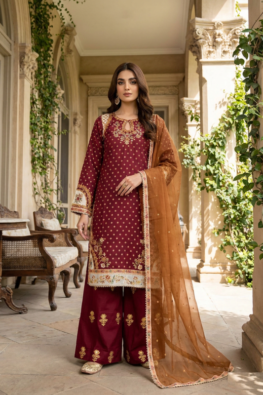 Motif Embroidered Jacquard Suit-023