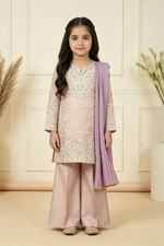 Motif Girls Embroidered Raw Silk Suit-731