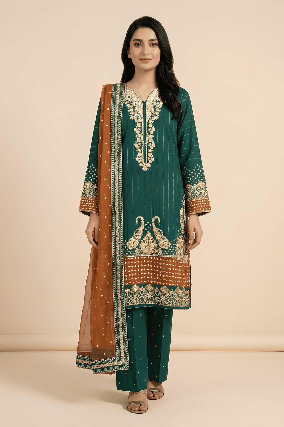 Motif Embroidered Masoori Suit-005