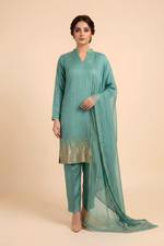 Motif Tissue Silk Embroidered Suit-240