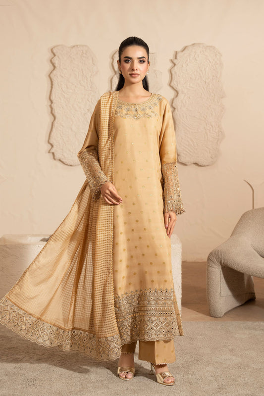 Motif Embroidered Raw Silk Suit-4102