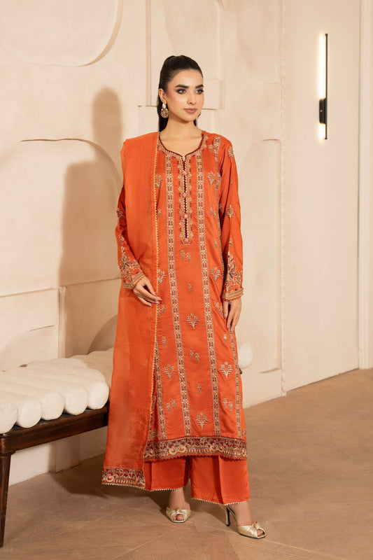 Motif Embroidered Viscose Suit-4090
