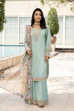Motif Raw Silk Embroidered Suit-4095