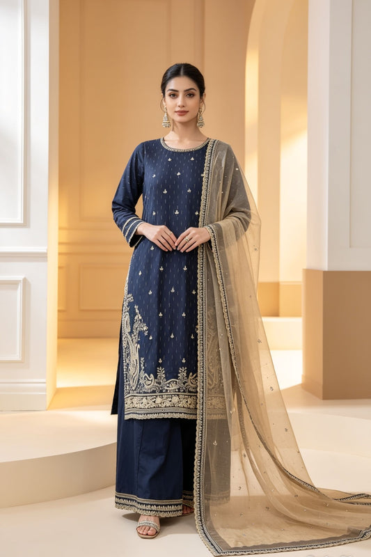 Motif Embroidered Cotton Suit-032