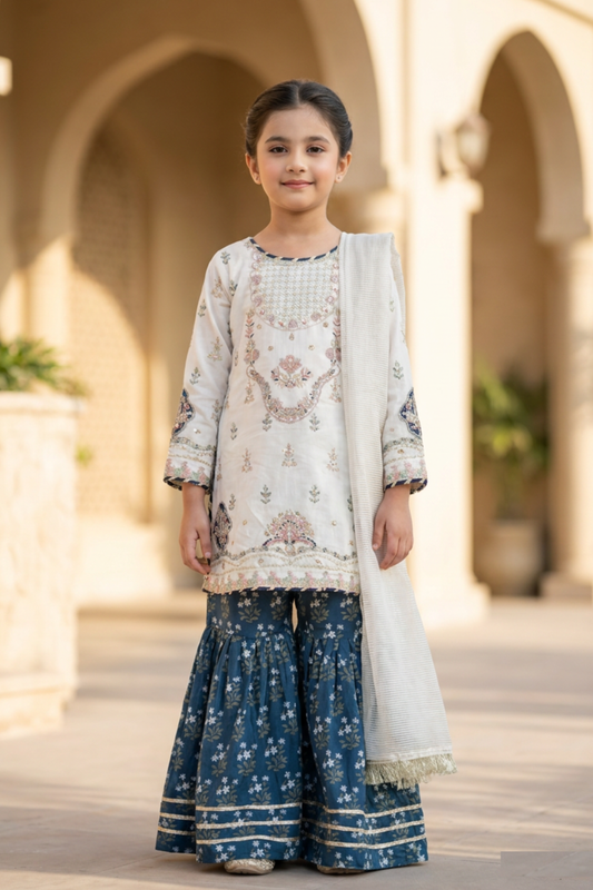 Motif Girls Embroidered Viscose Suit-715