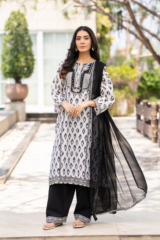 Motif Cambric Embroidered Suit-105