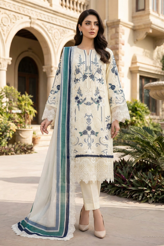 Motif Embroidered Lawn Suit-1825