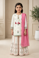 Motif Girls Embroidered Raw Silk Suit-726