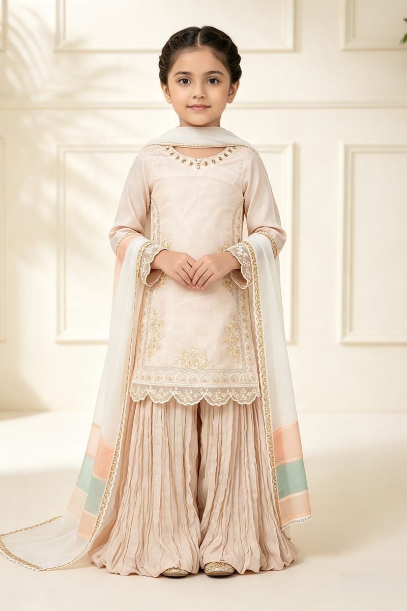 Motif Kids Embroidered Rawsilk Suit-732