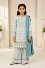 Motif Girls Embroidered Poly Slub Suit-734